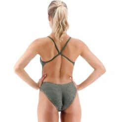 TYR Lapped Cutoutfit Dames Badpak - Olive -Aqua Verkoop tyr women s lapped cutoutfit swimsuit olive 2 1209350