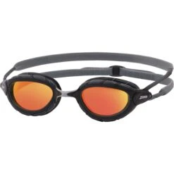 Zoggs Predator Titanium Swimming Goggles - Mirror Orange Lenses - Small Fit - Grey/Black